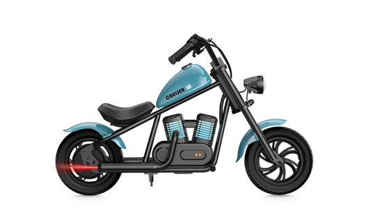 Kinder chopper Ecruiser 12Pro in blauw, zijaanzicht op witte achtergrond