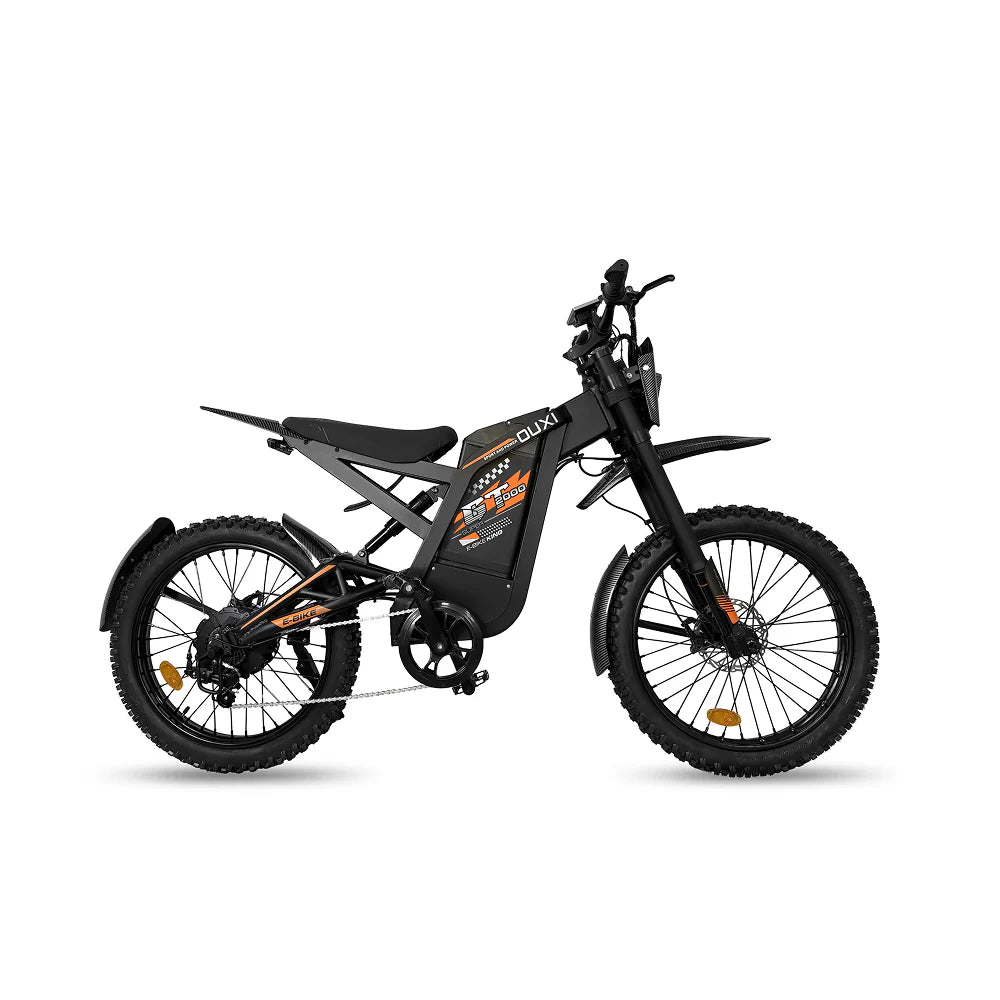 Ouxi GT2000 e-bike in oranje, zijaanzicht op witte achtergrond