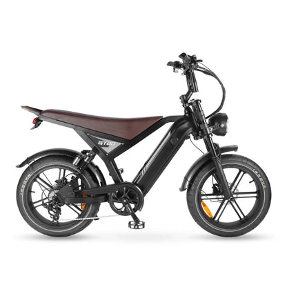 Bruine Ouxi GT20 e-bike, zijaanzicht op witte achtergrond