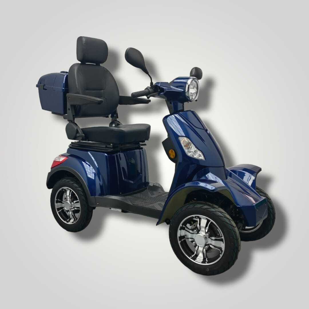 Rollz 4w in blauw, zijaanzicht op grijze achtergrond