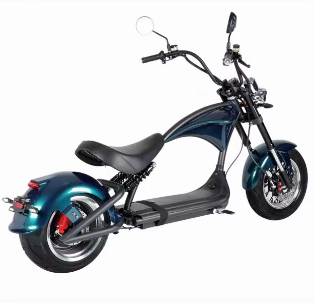 E-chopper 3.0 in Safyre Blue, zijaanzicht op witte studio-achtergrond