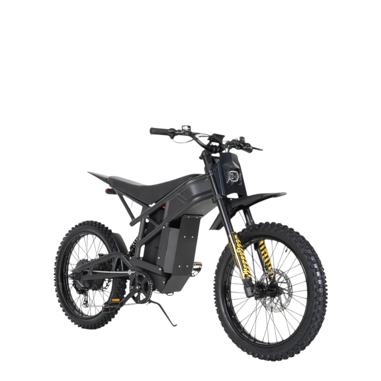 Ecruiser E-Cross FT8 dirt bike in matzwart, zijaanzicht op witte studio-achtergrond