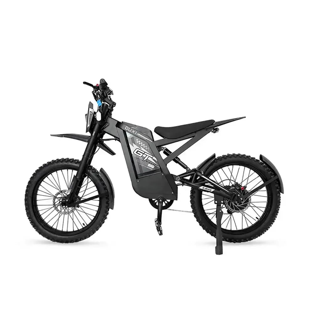 Grijze Ouxi GT2000 e-bike, zijaanzicht op witte studio-achtergrond
