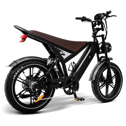 Bruine Ouxi GT20 e-bike, zijaanzicht op witte achtergrond