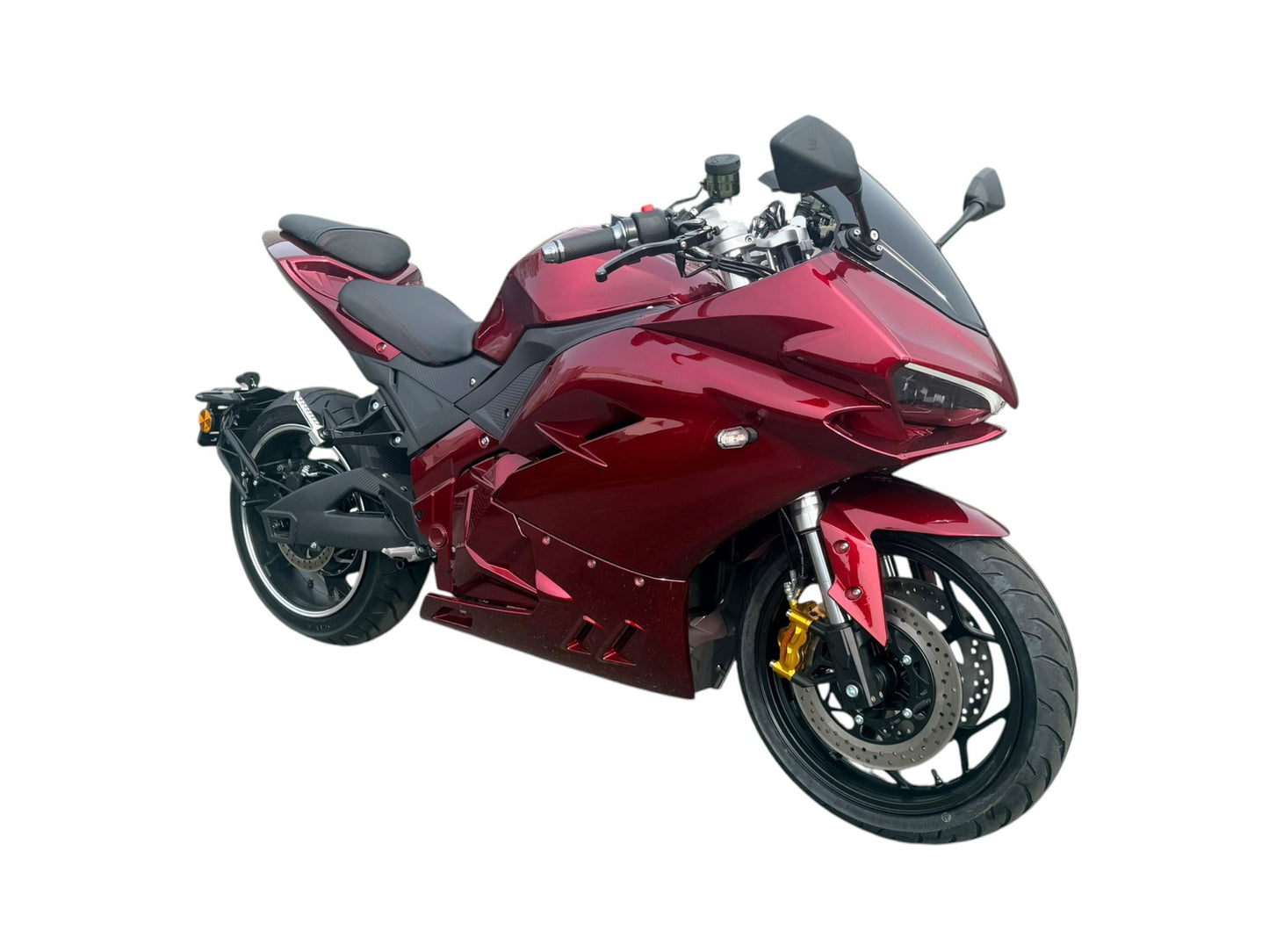 Ducalon R elektrische motorfiets in Candy Red, zijaanzicht op witte achtergrond