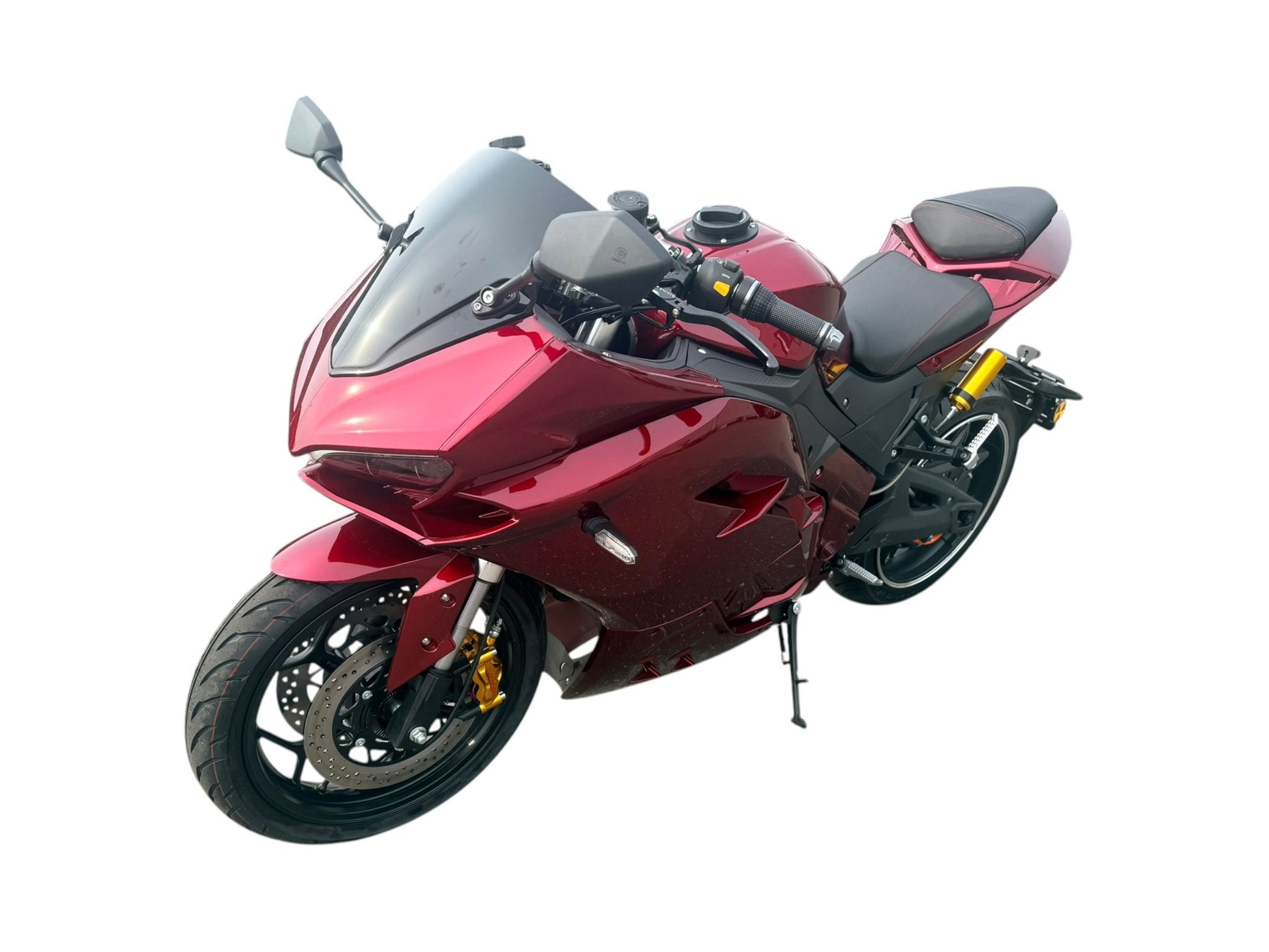 Ducalon R elektrische motorfiets in Candy Red, vooraanzicht op witte achtergrond