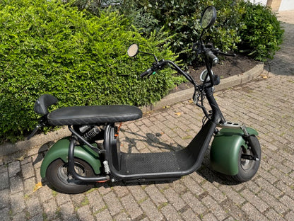 Groene Ecruiser X1 e-scooter geparkeerd op een stenen oprit