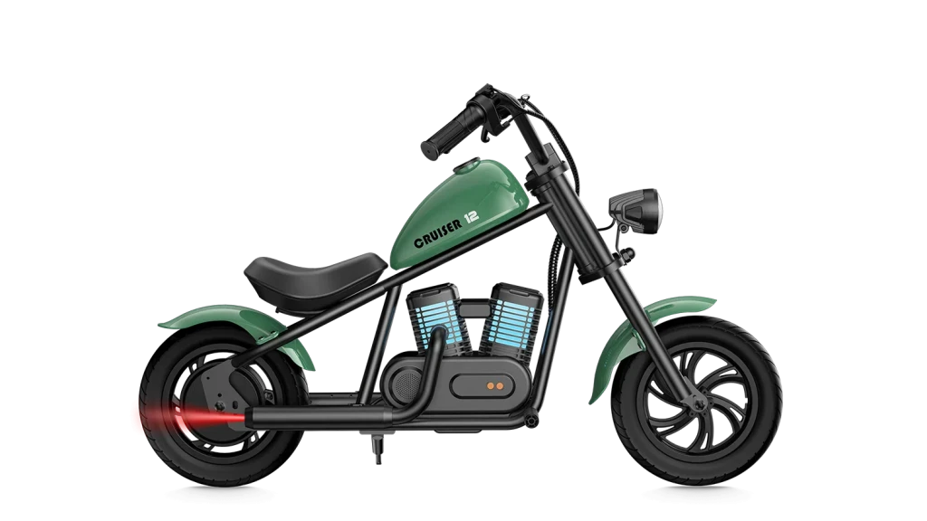 Kinder chopper Ecruiser 12Pro in groen, zijaanzicht op witte achtergrond