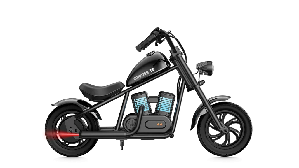 Kinderchopper Ecruiser 12Pro in zwart, zijaanzicht op witte achtergrond